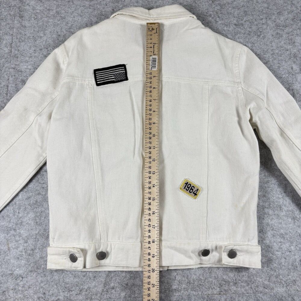 XACT Womens Small White Button Up Denim Jean Jacket w/ Allover Patches - FLAWED - Picture 15 of 16